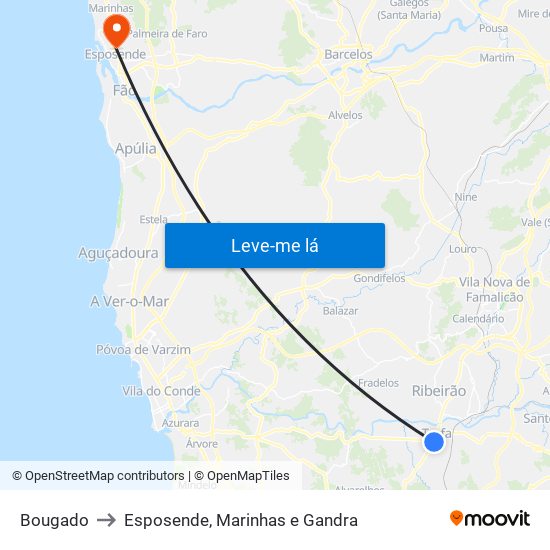 Bougado to Esposende, Marinhas e Gandra map