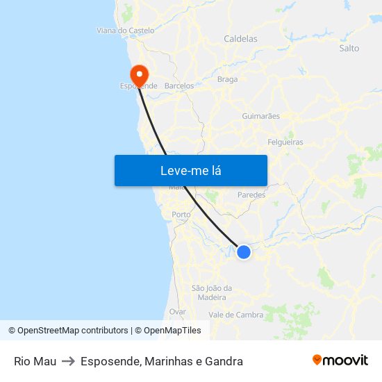 Rio Mau to Esposende, Marinhas e Gandra map