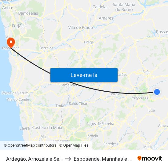 Ardegão, Arnozela e Seidões to Esposende, Marinhas e Gandra map