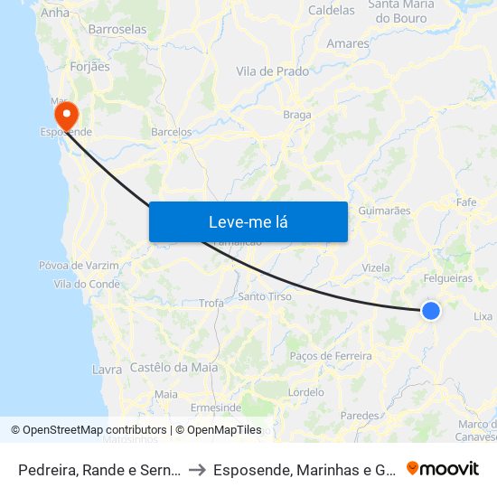 Pedreira, Rande e Sernande to Esposende, Marinhas e Gandra map