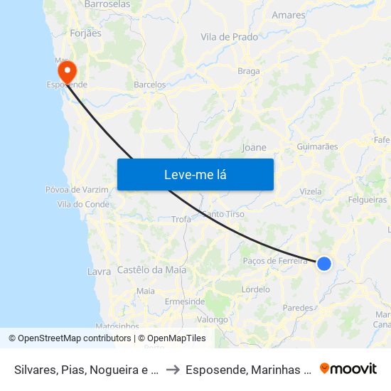 Silvares, Pias, Nogueira e Alvarenga to Esposende, Marinhas e Gandra map