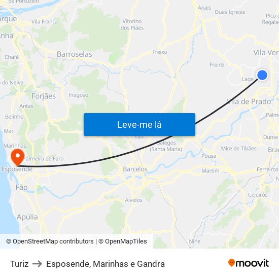 Turiz to Esposende, Marinhas e Gandra map
