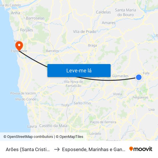Arões (Santa Cristina) to Esposende, Marinhas e Gandra map