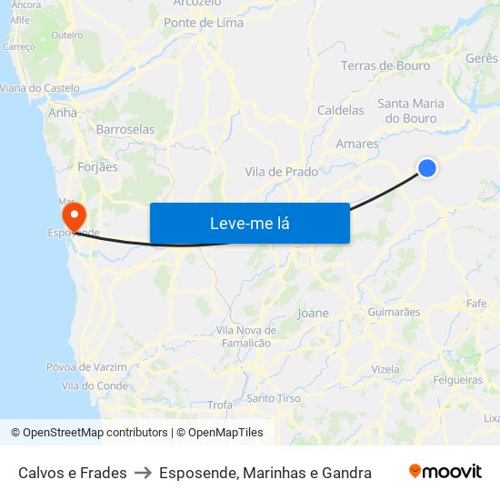 Calvos e Frades to Esposende, Marinhas e Gandra map