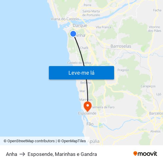 Anha to Esposende, Marinhas e Gandra map