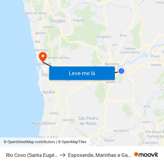 Rio Covo (Santa Eugénia) to Esposende, Marinhas e Gandra map