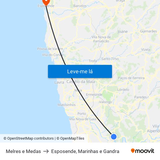 Melres e Medas to Esposende, Marinhas e Gandra map