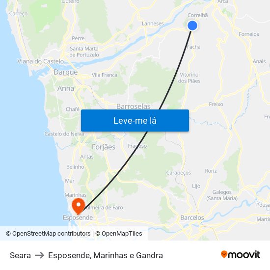 Seara to Esposende, Marinhas e Gandra map