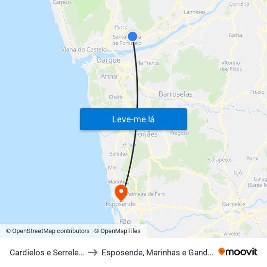 Cardielos e Serreleis to Esposende, Marinhas e Gandra map