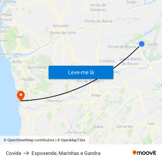 Covide to Esposende, Marinhas e Gandra map