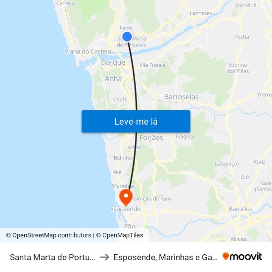 Santa Marta de Portuzelo to Esposende, Marinhas e Gandra map