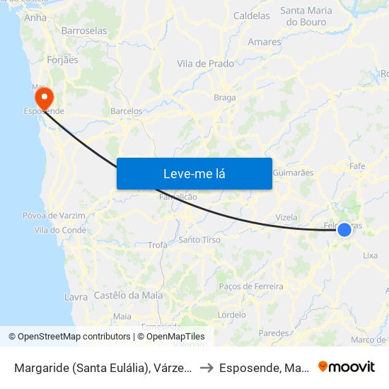 Margaride (Santa Eulália), Várzea, Lagares, Varziela e Moure to Esposende, Marinhas e Gandra map