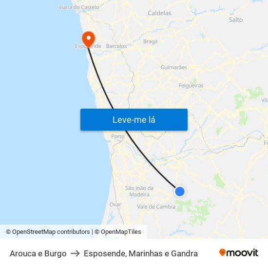 Arouca e Burgo to Esposende, Marinhas e Gandra map