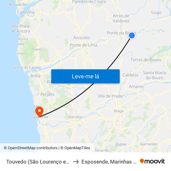 Touvedo (São Lourenço e Salvador) to Esposende, Marinhas e Gandra map