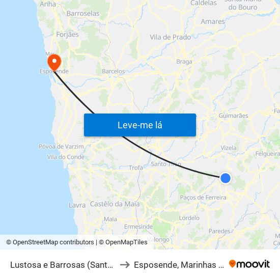 Lustosa e Barrosas (Santo Estêvão) to Esposende, Marinhas e Gandra map