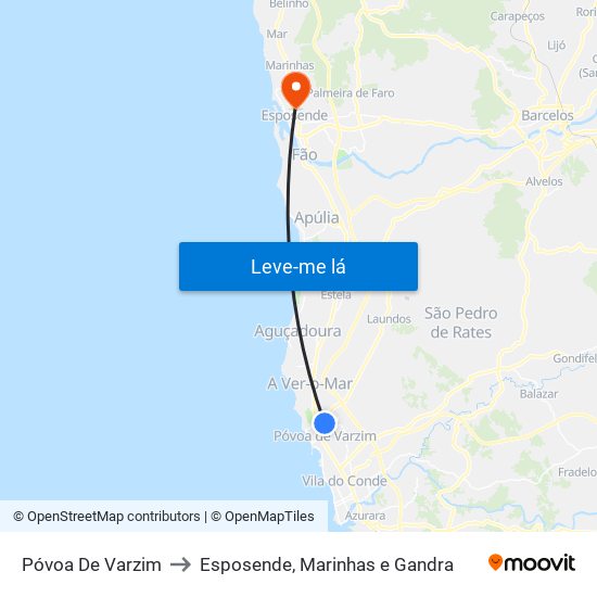 Póvoa De Varzim to Esposende, Marinhas e Gandra map