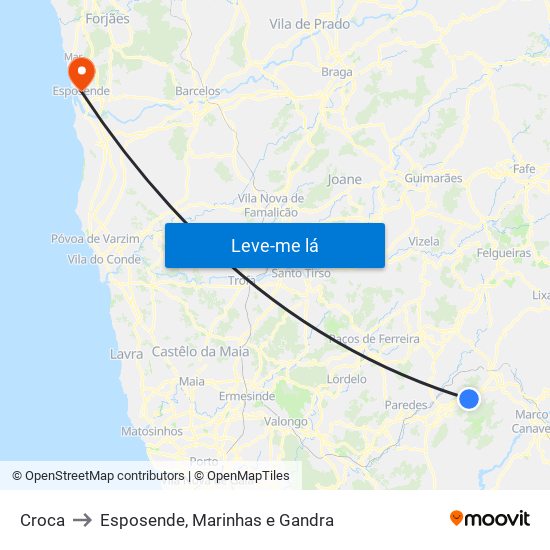 Croca to Esposende, Marinhas e Gandra map