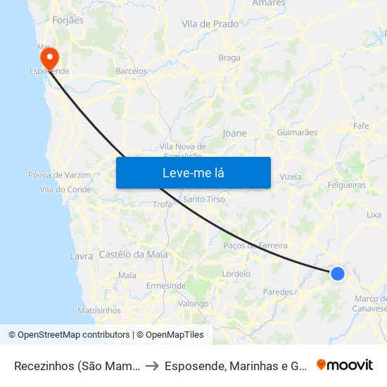 Recezinhos (São Mamede) to Esposende, Marinhas e Gandra map