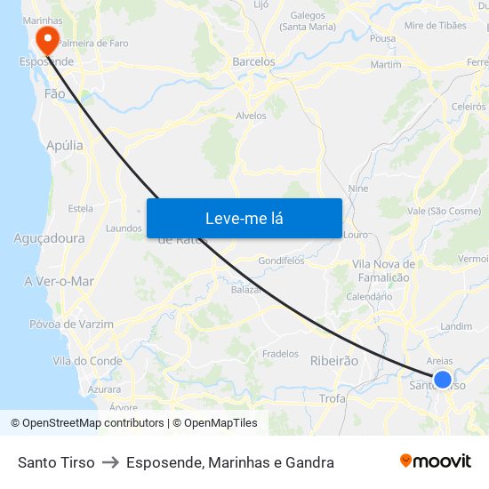 Santo Tirso to Esposende, Marinhas e Gandra map