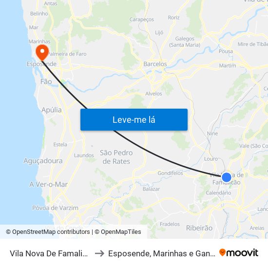 Vila Nova De Famalicão to Esposende, Marinhas e Gandra map