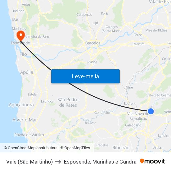 Vale (São Martinho) to Esposende, Marinhas e Gandra map