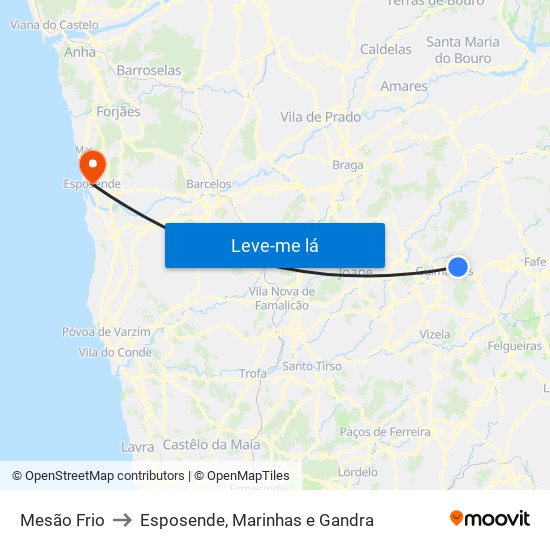 Mesão Frio to Esposende, Marinhas e Gandra map