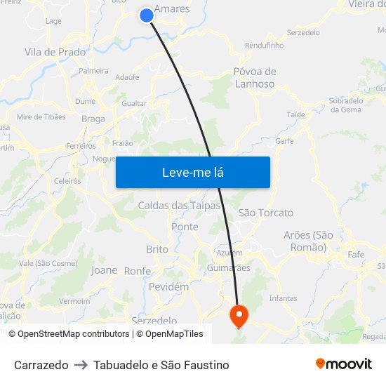 Carrazedo to Tabuadelo e São Faustino map