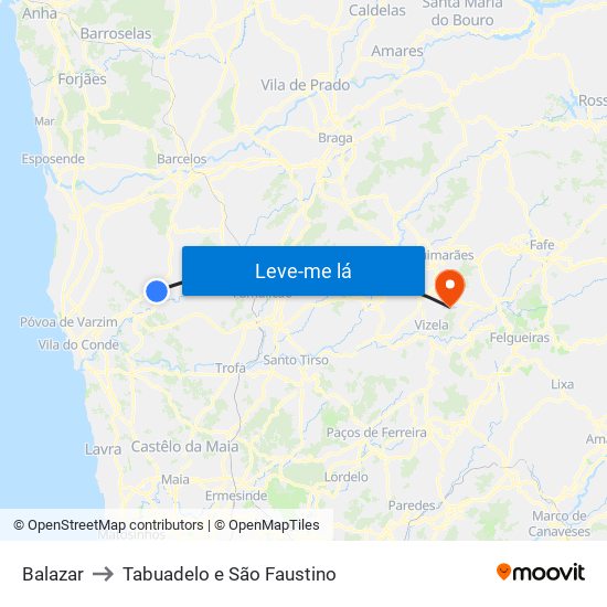 Balazar to Tabuadelo e São Faustino map