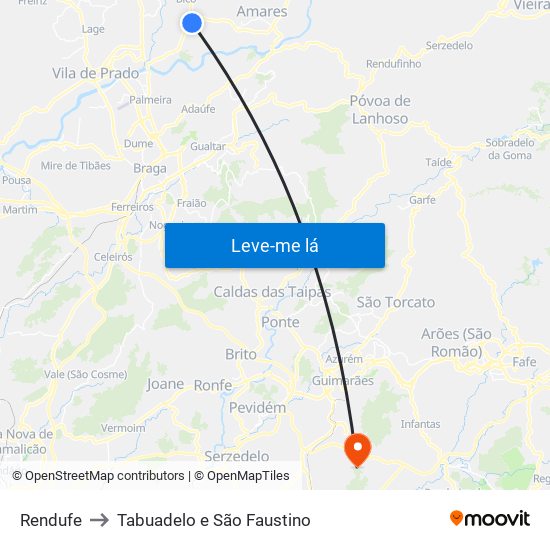 Rendufe to Tabuadelo e São Faustino map