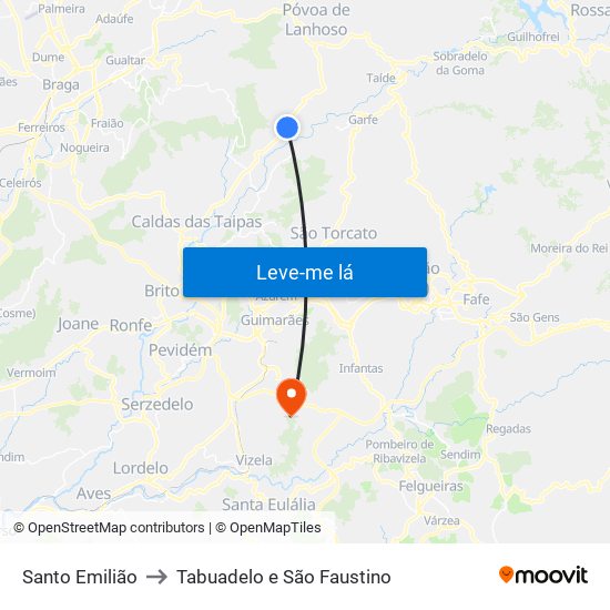 Santo Emilião to Tabuadelo e São Faustino map