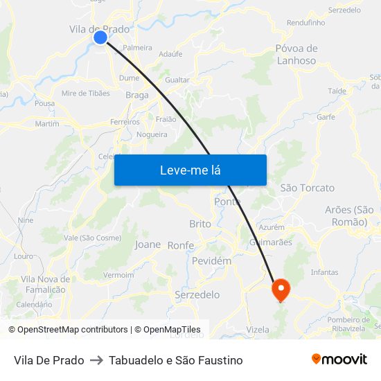 Vila De Prado to Tabuadelo e São Faustino map