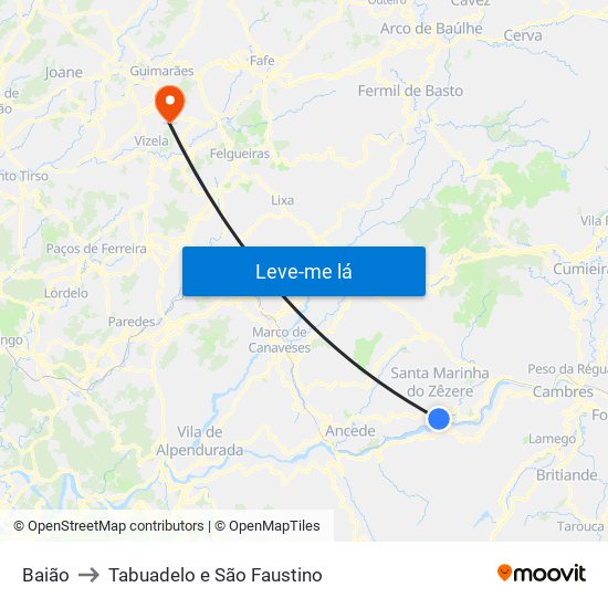 Baião to Tabuadelo e São Faustino map