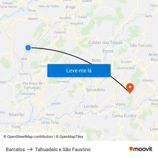 Barcelos to Tabuadelo e São Faustino map
