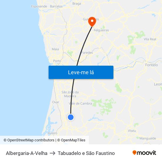 Albergaria-A-Velha to Tabuadelo e São Faustino map