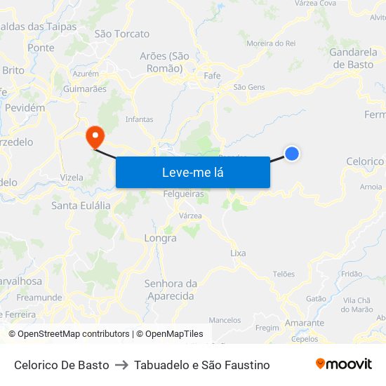 Celorico De Basto to Tabuadelo e São Faustino map