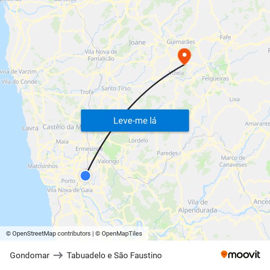 Gondomar to Tabuadelo e São Faustino map