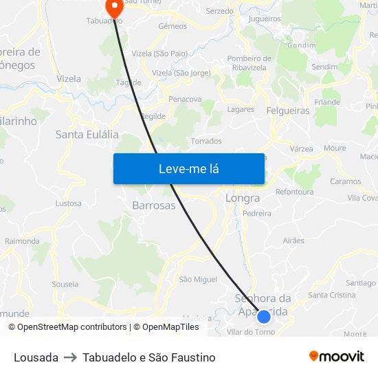 Lousada to Tabuadelo e São Faustino map