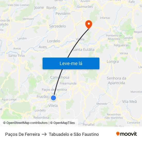 Paços De Ferreira to Tabuadelo e São Faustino map