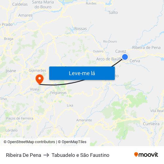 Ribeira De Pena to Tabuadelo e São Faustino map