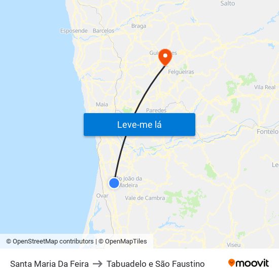 Santa Maria Da Feira to Tabuadelo e São Faustino map