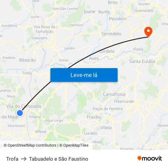 Trofa to Tabuadelo e São Faustino map