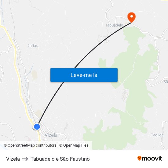 Vizela to Tabuadelo e São Faustino map