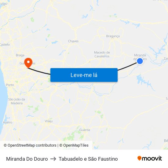 Miranda Do Douro to Tabuadelo e São Faustino map