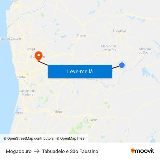 Mogadouro to Tabuadelo e São Faustino map