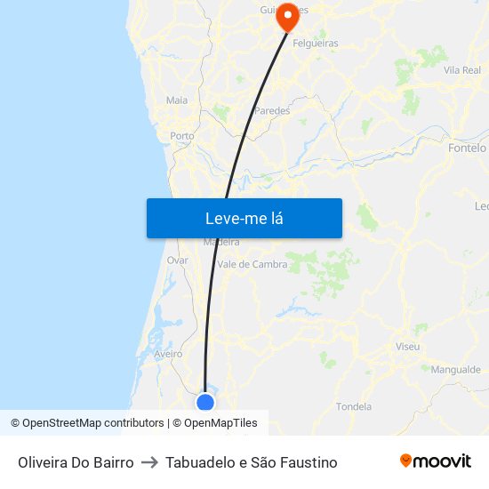 Oliveira Do Bairro to Tabuadelo e São Faustino map