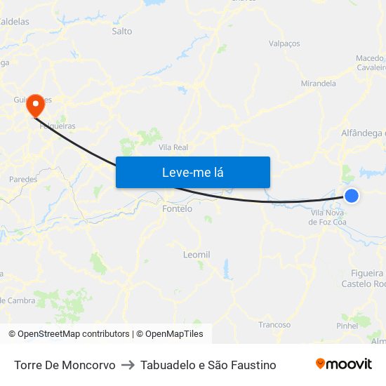 Torre De Moncorvo to Tabuadelo e São Faustino map