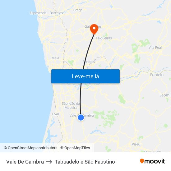 Vale De Cambra to Tabuadelo e São Faustino map