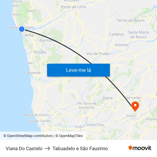 Viana Do Castelo to Tabuadelo e São Faustino map