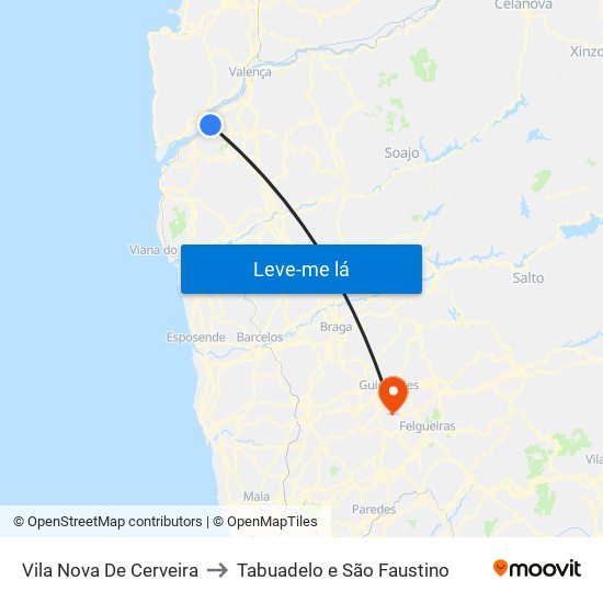 Vila Nova De Cerveira to Tabuadelo e São Faustino map