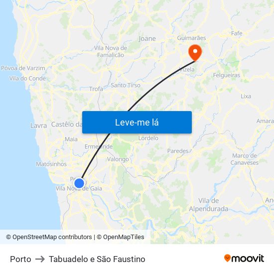 Porto to Tabuadelo e São Faustino map